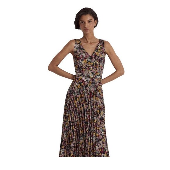 NWT Ralph Lauren Black Label Pleated Metallic Floral Dress Size 2 Jacquard - Picture 15 of 15